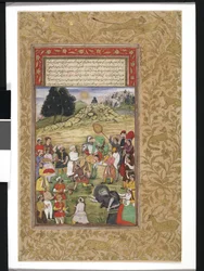 Akbar on horseback receiving homage