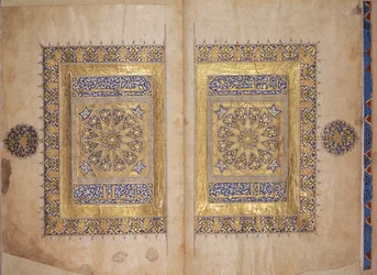 Illuminated pages from a Koran manuscript, Il-Khanid Mameluke School