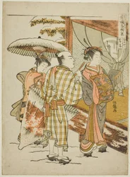 Karauta of the Ogiya in Evening Snow, from the series Eight Views of Famous Beauties of the Pleasure Quarters