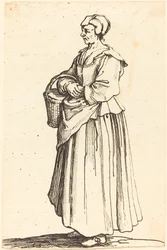 Peasant Woman with Basket, in Profile, Facing Left