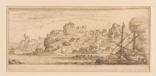 Coastal View with a Ship Being Repaired on the Right (Designs for a Print Series with Coastal Landscapes)