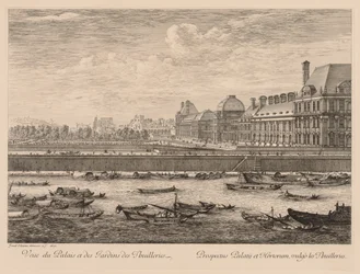 View of the Palace and Gardens of the Tuileries, from the Side of the Quay