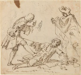 Three Men Fighting