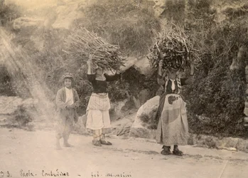 Farmers Carrying Bundles of Wood on Their Heads, Paola, Calabria, Photograph by Leopoldo Menarini, ca 1910