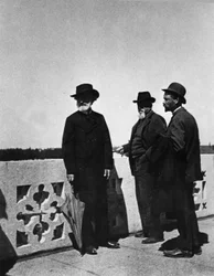 Giuseppe Verdi, Camillo Boito, and Noseda during the visit of the works of the rest house for composers around 1898 in Milan