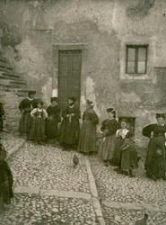 Women and Children Wearing Traditional Clothes on Steps, Abruzzo, Italy