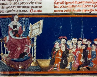 A master and his pupils, miniature of the Florentine school from an edition of the “Pater noster” by Ser Zucchero Bencivenni (MS.II.VI 16), beginning of the 14th century, Florence, National Library