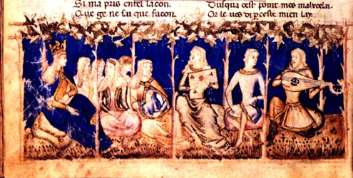 A Queen listens to music, from the Roman du Roy Meliadus de Leonnoys, c.1352
