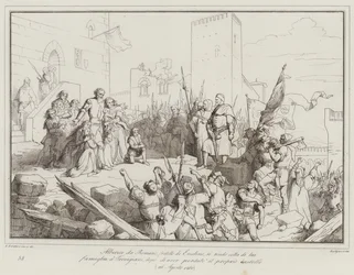 Alberico da Romano, Brother of Ezzelino, Surrenders with His Family to the Trevigiani (engraving)