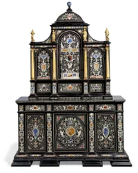 An Italian ormolu-mounted ivory and hardstone-inlaid ebony and ebonised cabinet