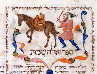 An Olive oil merchant travelling in Tuscany, illustration from the Torah, 1398