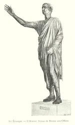 Etruscan Art, The Orator, Bronze Statue at the Uffizi (engraving)