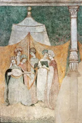 Bicocca degli Arcimboldi: 15th century fresco, detail of women playing music (detail)