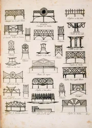 Designs for garden seats, from A Compendium of Drawings, by J.G. Grohmann