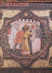 Detail of a cassone showing the story of Saladin and Torello of Istria, by Giovanni Boccaccio