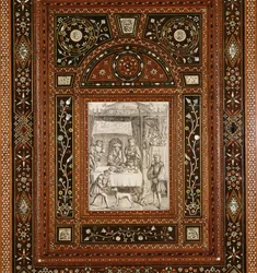 (detail) Engraving on ivory, after Memling, from a cabinet given to Mary Queen of Scots and Francis II as a wedding gift