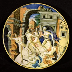 Dish depicting Samson and the Philistines, Pesaro Workshop