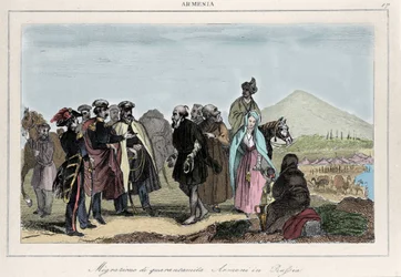 Emigration of Armenians to Russia. 19th century engraving