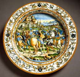 Episode of the life of Julius Caesar, Ceramic plate, Urbino, Italy