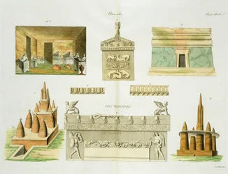 Etruscan sarcophagi and sepulchres, plate 7, class 6 from Part I of The History of the Nations, engraved by A. Nani