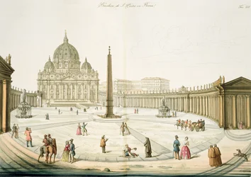 Facade of St. Peters in Rome with the Piazza in front, plate 25 from Part III of The History of the Nations, engraved by G. Lago