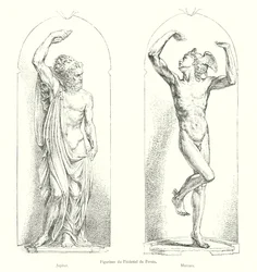 Figurines on the Pedestal of Perseus, Jupiter, Mercury (engraving)