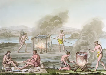 Florida indians preparing and cooking food