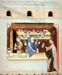 Preparation and Sale of Thyme (illustration from Tacuinum Sanitatis Codex Vindobonensis)