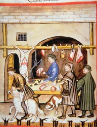 The Butchers: Selling Mutton, illustration from Tacuinum Sanitatis