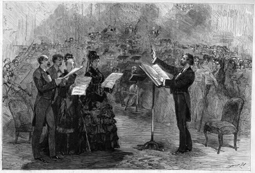 Giuseppe Verdi conducting the Requiem Mass at the Paris Opéra-Comique in 1874