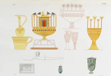 Gold vessels and glass jars from Theban tomb