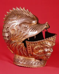 Helmet with the face of a monster