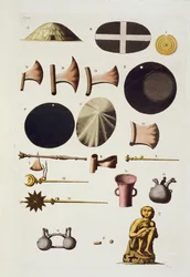 Inca Tools and Artefacts, Peru, from Le Costume Ancien et Moderne, Volume II, plate 22, by Jules Ferrario, published c.1820s-30s