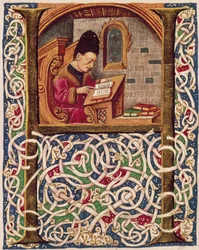 Initial Capital Letter Depicting a Man Wearing a Hat