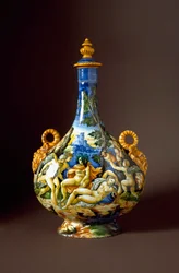 Io and Juno. Ceramic jug from Fontana workshop, Urbino