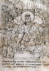 Emperor Theodosius II at the Council of Ephesus condemning Nestorianism