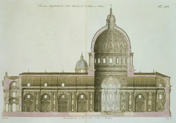 Longitudinal Cross-Section of St. Peters in Rome, plate 26 from Part III of The History of the Nations, engraved by G. Lago