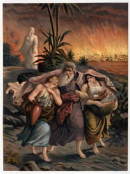 Lot Escapes the Destruction of Sodom with His Two Daughters and His Wife is Transformed into a Statue of Salt - in 