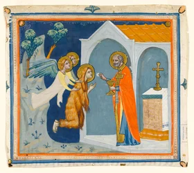 St. Mary Magdalene in the Wilderness Around Aix, Being Carried by Angels to St. Maximin, Who Administers Her Last Communion, c.1330