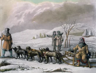 Men of Kamchatska, with a dog sleigh, from Costumi dei... by Giulio Ferrario, c.1820s-30s