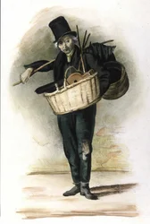 Milanese Metier: a reparator of umbrellas, umbrellas and bellows. Engraving by Locarno from 1830