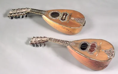 Neapolitan four double stringed mandolin and a Milanese six double stringed mandolin