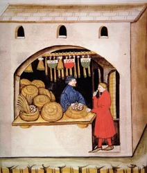 The sale of dried figs, from Tacuinum Sanitatis