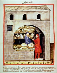 Selling mature cheese, from Tacuinum Sanitatis
