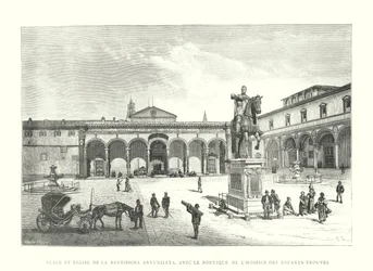 Square and Church of the Santissima Annunziata, with the Portico of the Foundling Hospital (engraving)