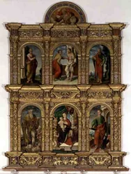 Polyptych showing the Madonna and Child with saints