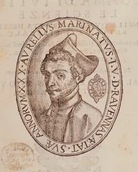 Portrait of Aurelio Marinati (page from Somma di tutte le scienze)