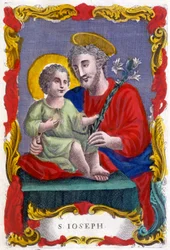 Portrait of Saint Joseph and the Child Jesus, pious image, Italy