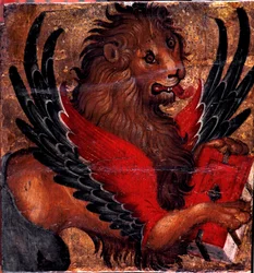 Representation of the Lion of St. Mark. Painting on Wood by Venetian Artist, 15th Century