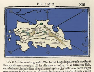 Representation of the island of Jamaica. Isolario (map of islands) by Benedetto Bordone. Venice 1547
